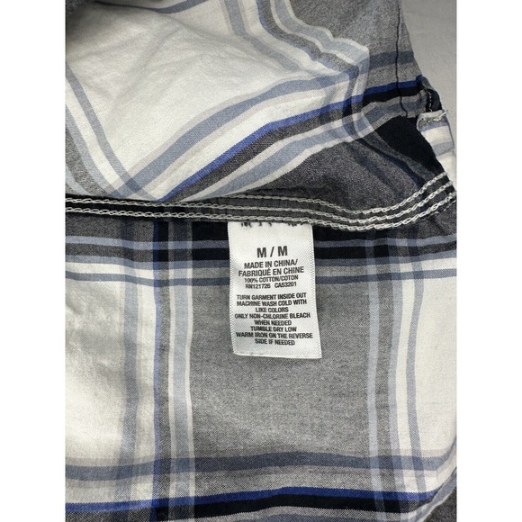 Aeropostale Black/White/Grey Medium Western Plaid Shirt Pearl Snap Long Sleeve - Picture 9 of 12